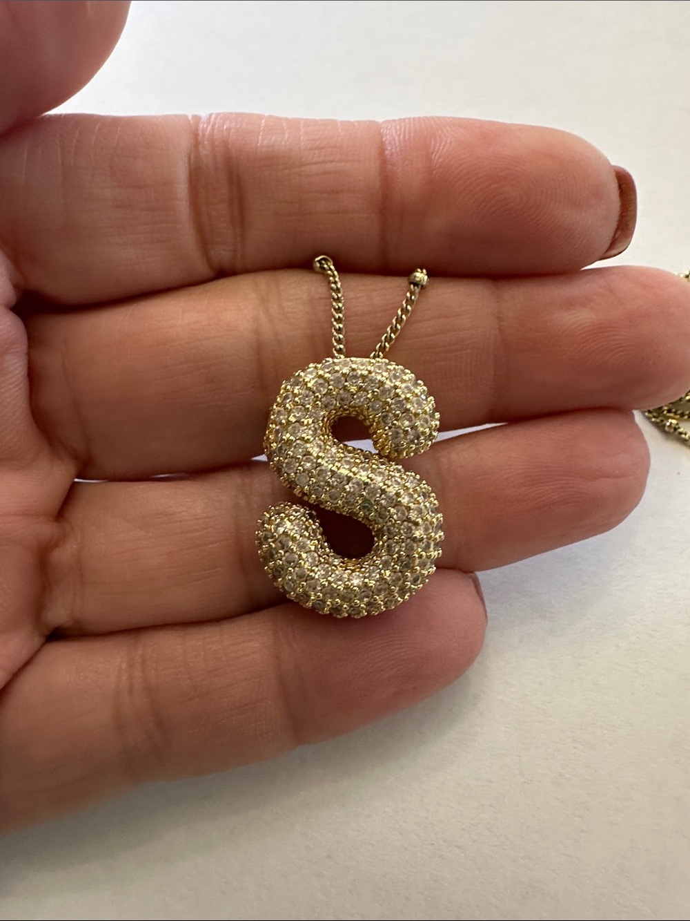 Rhinestone S Initial Pendant Necklace in gold - Picture 5 of 5